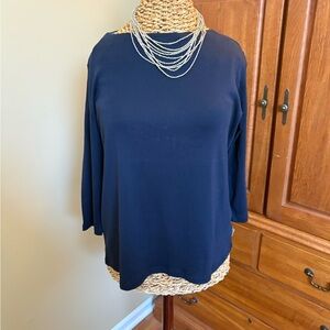 Talbots Pima Cotton 3/4 length sleeve tee navy blue